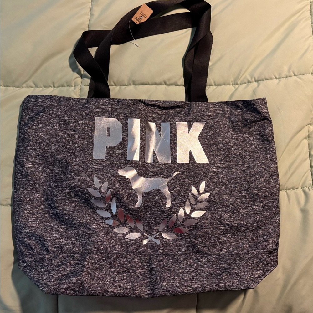 PINK Victoria's Secret Charcoal Tote with Silver Logo